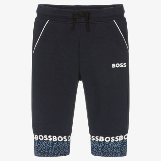 BOSS-Boys Navy Blue Logo Joggers | Childrensalon Outlet