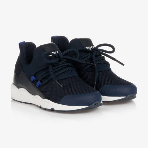 BOSS-Boys Navy Blue Logo Trainers | Childrensalon Outlet