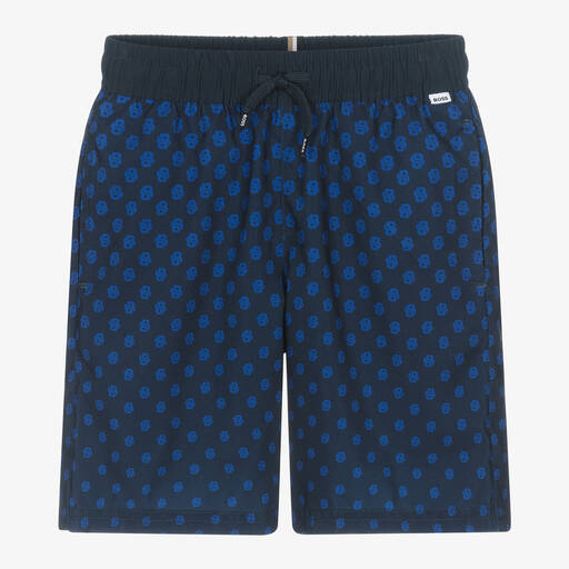 BOSS-Boys Navy Blue Monogram Swim Shorts | Childrensalon Outlet