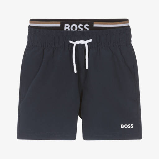 BOSS-Boys Navy Blue Swim Shorts | Childrensalon Outlet