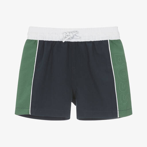 BOSS-Boys Navy Blue Swim Shorts | Childrensalon Outlet