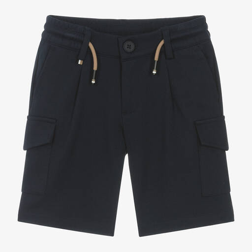 BOSS-Boys Navy Blue Viscose Cargo Shorts | Childrensalon Outlet