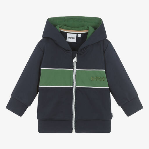 BOSS-Boys Navy Blue Zip-Up Hoodie | Childrensalon Outlet