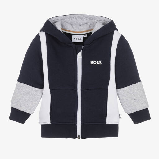 BOSS-Sweat à capuche zippé bleu marine garçon | Childrensalon Outlet