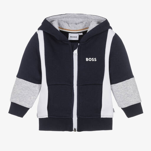 BOSS-توب بسحّاب قطن جيرسي لون كحلي للأولاد | Childrensalon Outlet