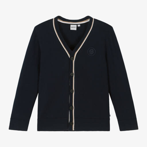 BOSS-Boys Navy Cotton Knit Sweater | Childrensalon Outlet