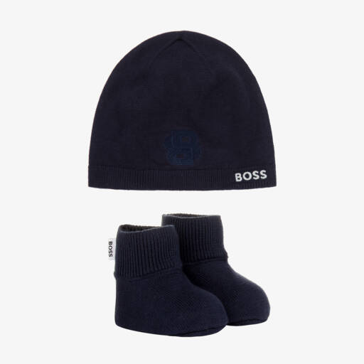 BOSS-Синяя шапочка и пинетки из хлопка для малышей | Childrensalon Outlet