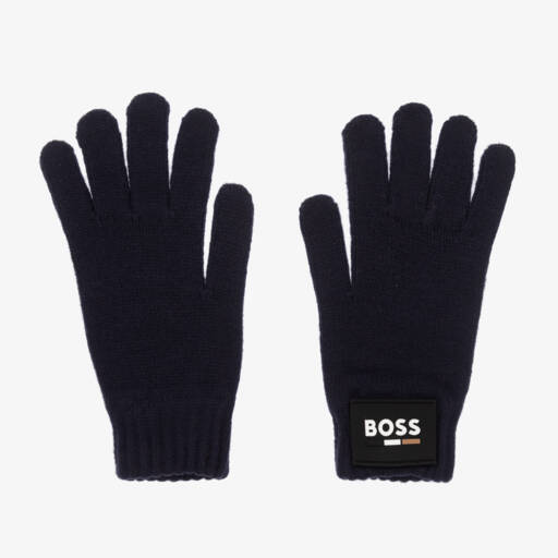 BOSS-قفازات محبوكة لون كحلي للأولاد | Childrensalon Outlet