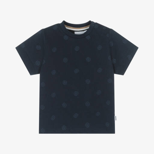 BOSS-Футболка из хлопка с синим монограммным узором для мальчиков | Childrensalon Outlet