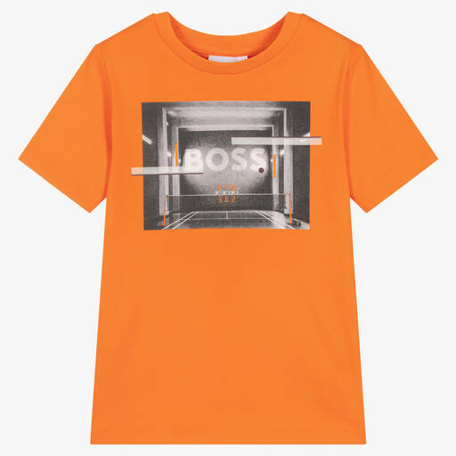 BOSS-Boys Orange Cotton Logo T-Shirt | Childrensalon Outlet