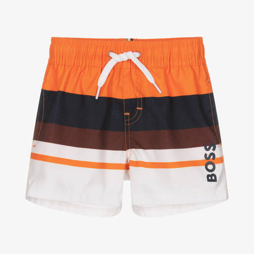 BOSS-Boys Orange Stripe Swim Shorts | Childrensalon Outlet