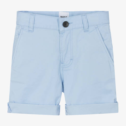 BOSS-Boys Pale Blue Cotton Chino Shorts | Childrensalon Outlet