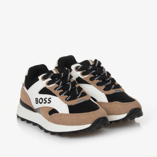 BOSS-Boys Panel Leather Trainers | Childrensalon Outlet