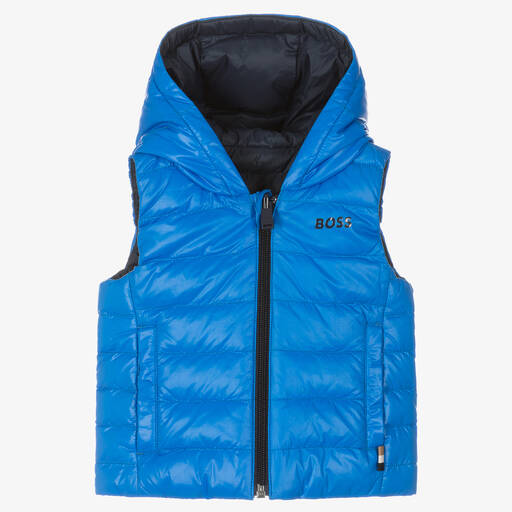 BOSS-Boys Reversible Blue Gilet | Childrensalon Outlet