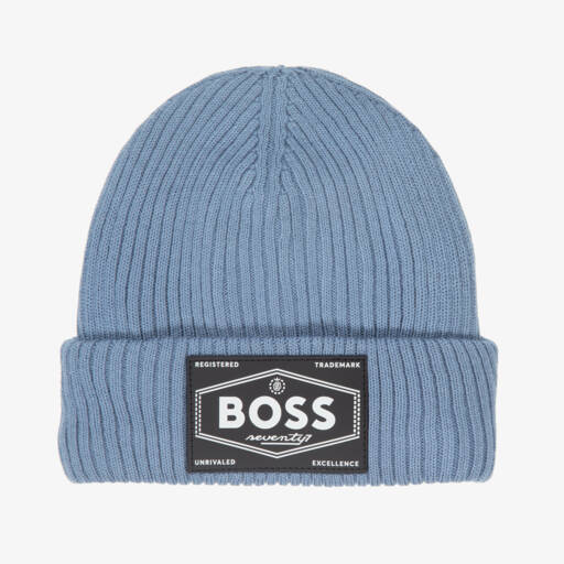 BOSS-Boys Ribbed Blue Knit Hat | Childrensalon Outlet