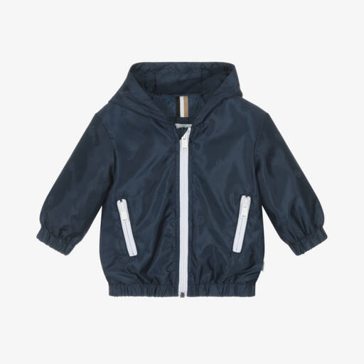 BOSS-Boys Silky Navy Monogram Jacket | Childrensalon Outlet