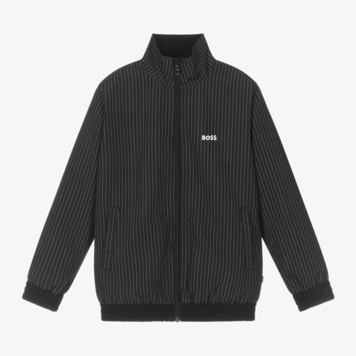 BOSS-Boys Sleek Black Pinstripe Coat | Childrensalon Outlet