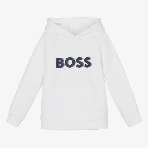 BOSS-Boys White Cotton Hoodie | Childrensalon Outlet