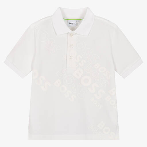 BOSS-Boys White Cotton Logo Polo Shirt | Childrensalon Outlet