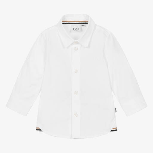 BOSS-Boys White Cotton Logo Shirt | Childrensalon Outlet