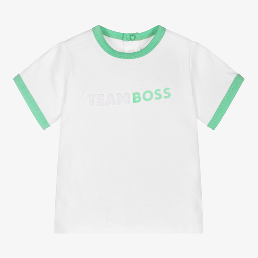 BOSS-Boys White Cotton Logo T-Shirt | Childrensalon Outlet