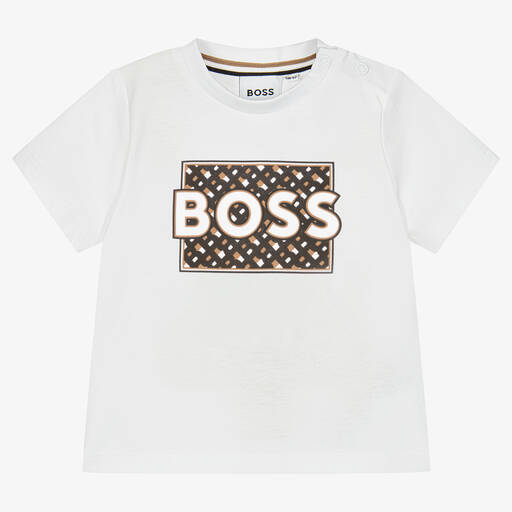 BOSS-تيشيرت أطفال ولادي قطن لون أبيض | Childrensalon Outlet