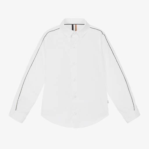 BOSS-Boys White Cotton Shirt | Childrensalon Outlet