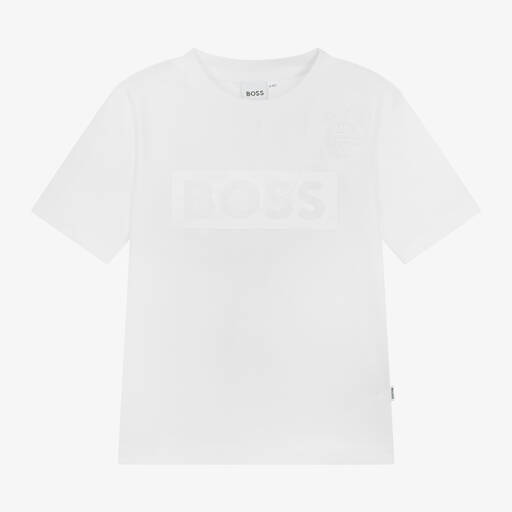 BOSS-Boys White Football T-Shirt | Childrensalon Outlet