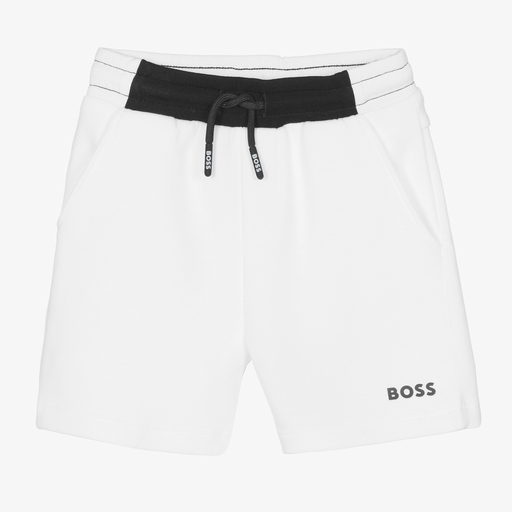 BOSS-Boys White Jersey Logo Shorts | Childrensalon Outlet