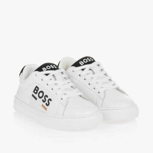 BOSS-Белые кожаные кроссовки для мальчиков | Childrensalon Outlet