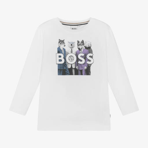 BOSS-Boys White Wolf Graphic Tee | Childrensalon Outlet