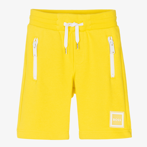 BOSS-Boys Yellow Cotton Logo Shorts | Childrensalon Outlet