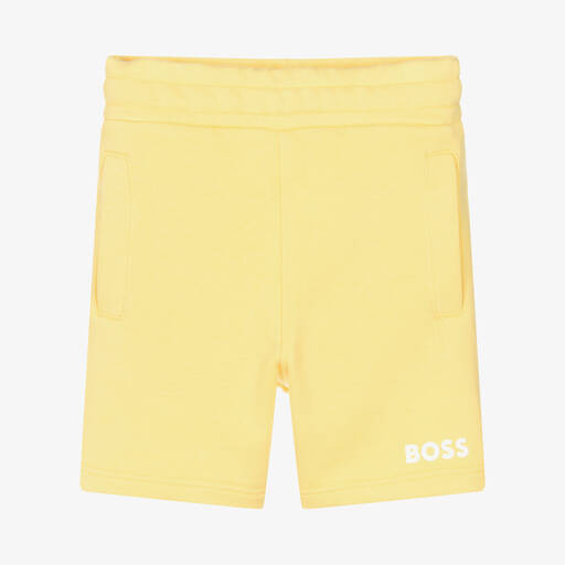 BOSS-Желтые хлопковые шорты с белым логотипом | Childrensalon Outlet