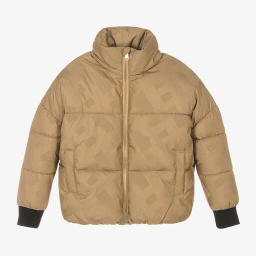 BOSS-Бежевая куртка-пуховик с монограммой для девочек | Childrensalon Outlet
