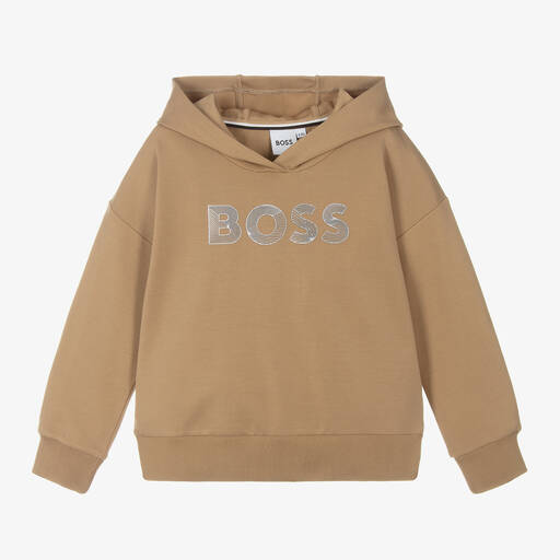 BOSS-Girls Beige Viscose Hoodie | Childrensalon Outlet