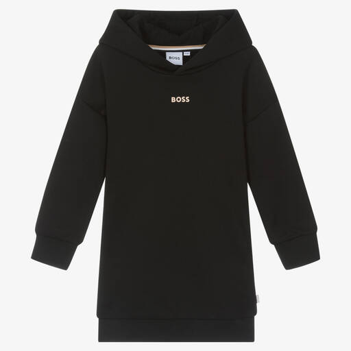 BOSS-Girls Black Hooded Sweatshirt Dress | Childrensalon Outlet