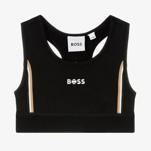 BOSS-Girls Black Logo Sports Top | Childrensalon Outlet