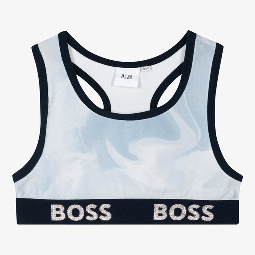 BOSS-Girls Blue Logo Sports Top | Childrensalon Outlet