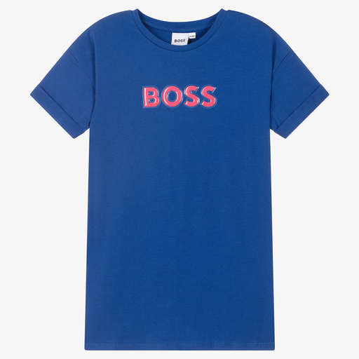 BOSS-Girls Blue Logo T-Shirt Dress | Childrensalon Outlet