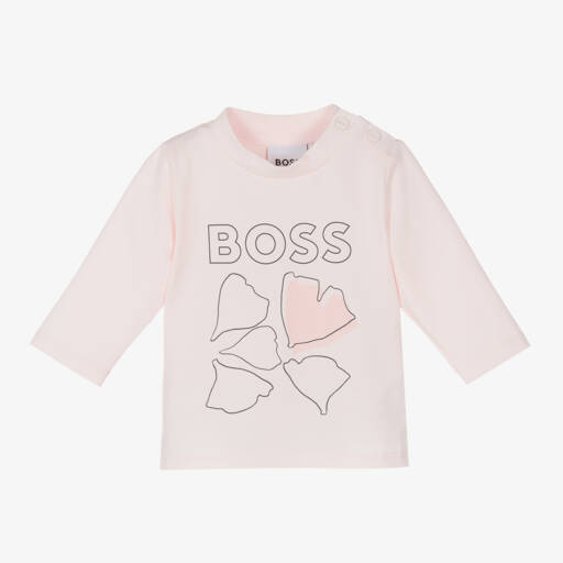 BOSS-Розовый хлопковый топ с листьями гинкго для девочек | Childrensalon Outlet