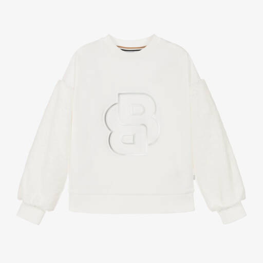 BOSS-Girls Cream Faux Fur Sleeve Jumper | Childrensalon Outlet