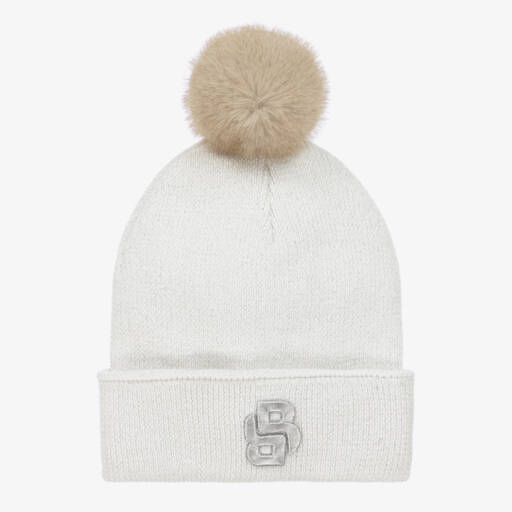 BOSS-Girls Cream Knit Pom-Pom Beanie | Childrensalon Outlet