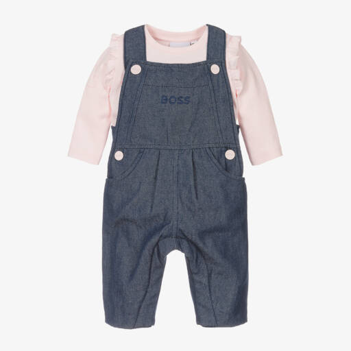 BOSS-Girls Denim and Pink Outfit Set | Childrensalon Outlet