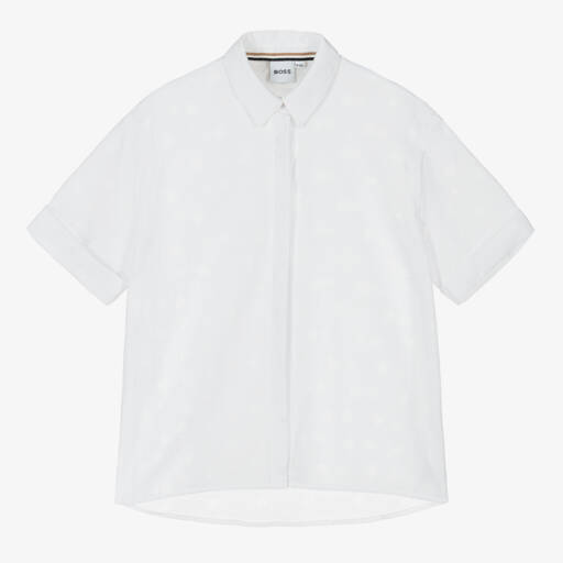 BOSS-Girls Elegant White Short-Sleeve Blouse | Childrensalon Outlet