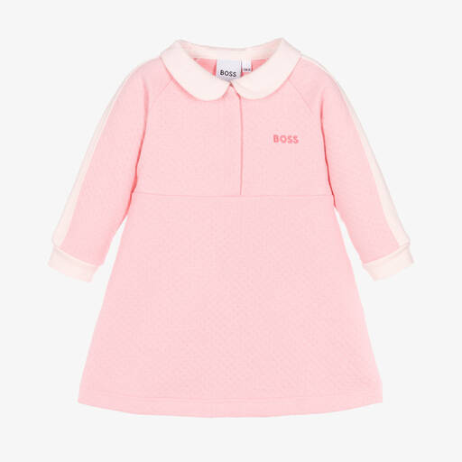 BOSS-Girls Pink Cotton Jersey Dress | Childrensalon Outlet
