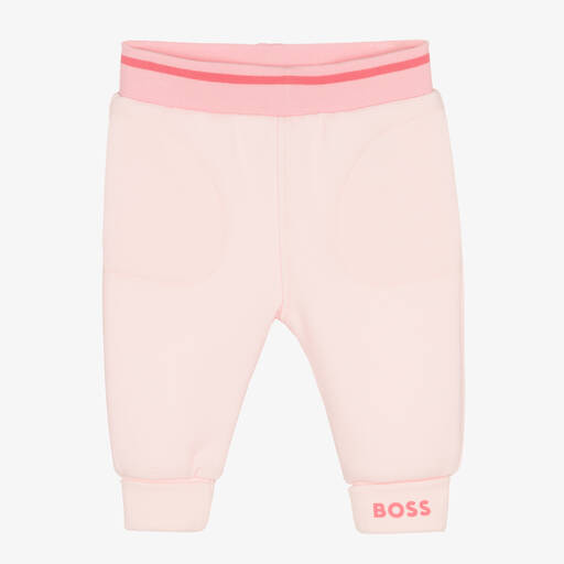 BOSS-Girls Pink Cotton Piqué Joggers | Childrensalon Outlet
