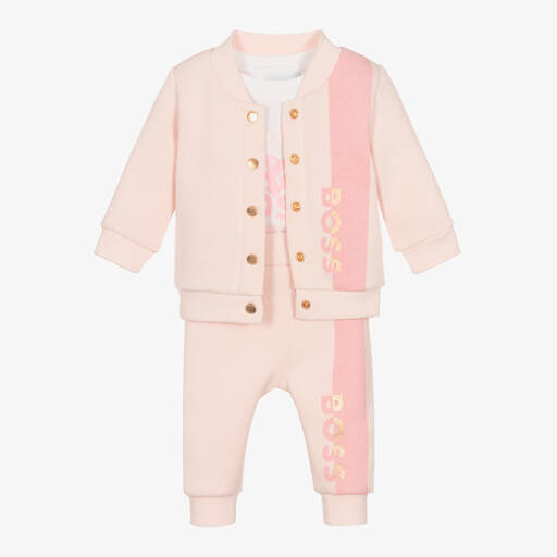 BOSS-طقم بنطلون أطفال بناتي قطن جيرسي لون زهري | Childrensalon Outlet