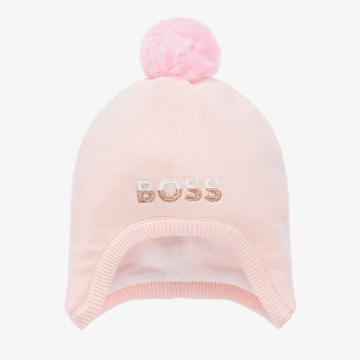 BOSS-Розовая вязаная шапка с помпоном | Childrensalon Outlet