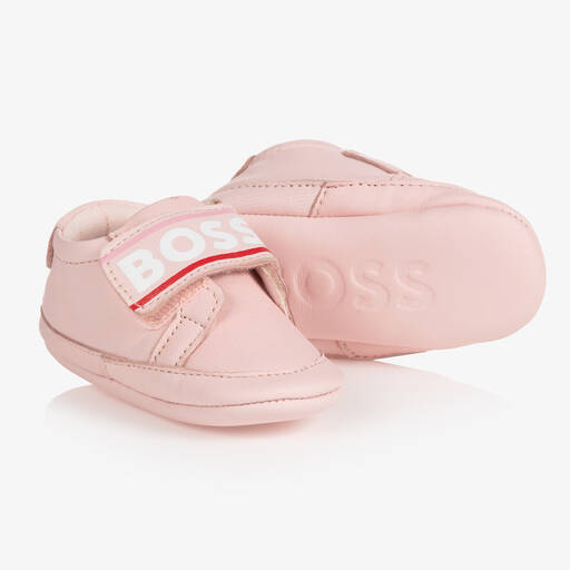BOSS-Girls Pink Leather Pre-Walkers | Childrensalon Outlet