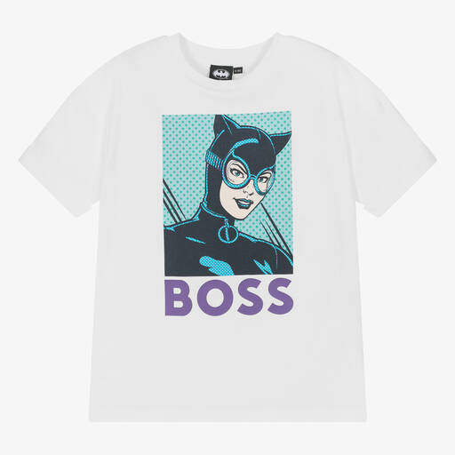 BOSS-Girls White Cotton Batgirl T-Shirt | Childrensalon Outlet